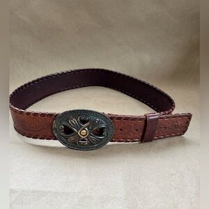 Kenneth Cole New York 2” Wide Brown Leather Western Belt Copper Belt Buckle. L